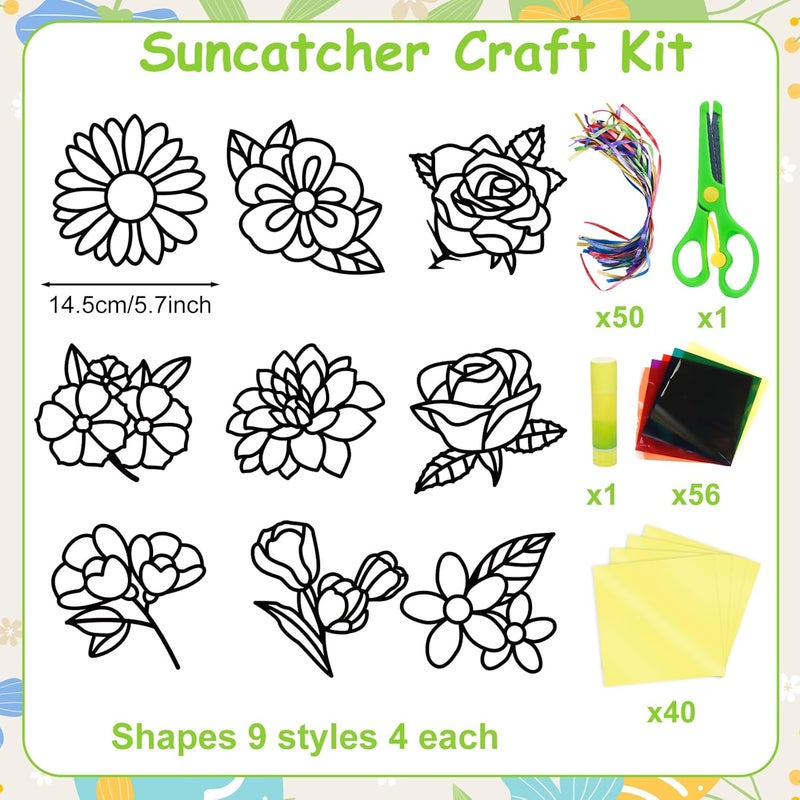 EggSun 36 Sets Flower Suncatchers Craft Kit for Kids Ornaments Stained Glass Window Arts and Crafts Kit for Classroom Holiday Birthday Projects Home Party Favors Decorations Ages 4 8 12 - Image 3